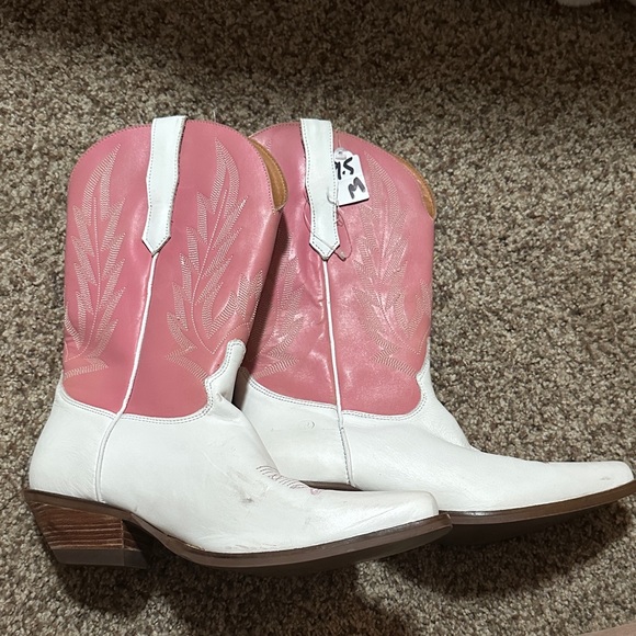 Dingo Shoes - Dingo Two-Tone Pink and White Heeled Boots